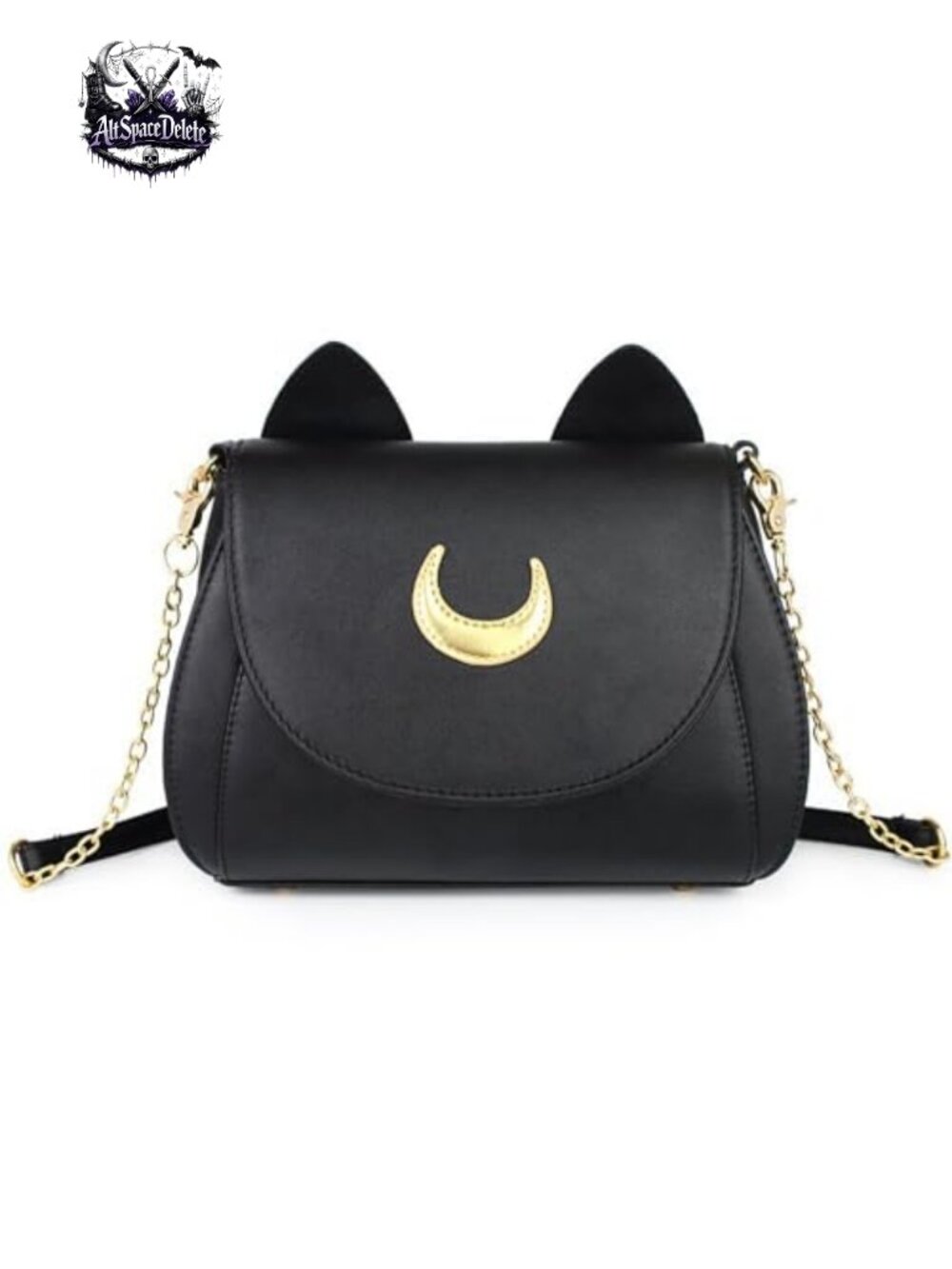 PU Leather Cat Moon Crossbody Bag Gothic Purse with Chain Strap